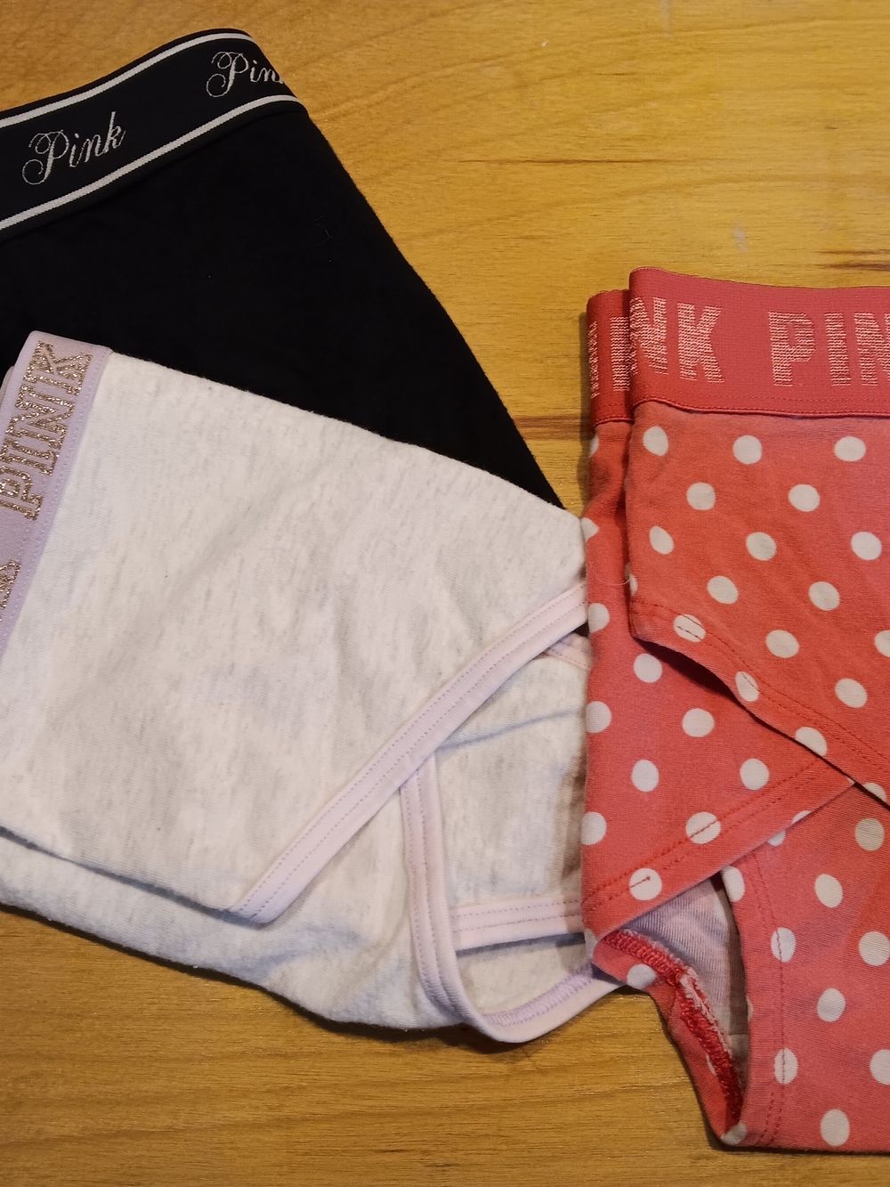 PINK Victoria's Secret Black, White & Coral Polka Dot Bikini Panty Trio